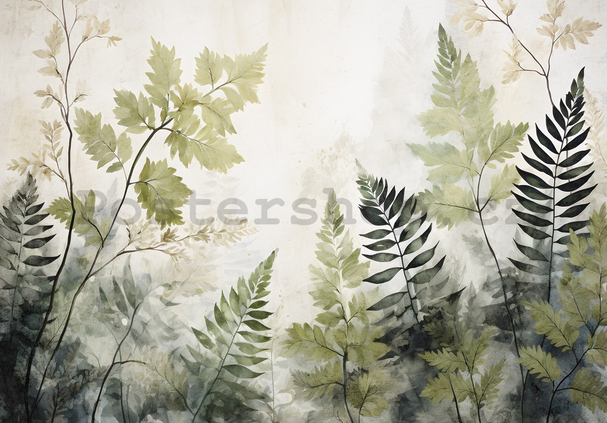 Fototapeta vliesová: Leaves Green Painted - 208x146 cm
