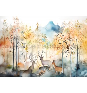 Fototapeta vliesová: For kids watercolour forest - 312x219cm