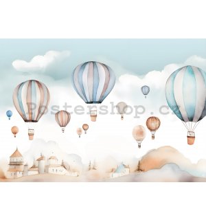 Fototapeta vliesová: For kids fairytale watercolour balloons - 312x219cm