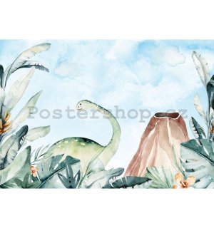 Fototapeta vliesová: For kids dinosaur watercolour - 416x254 cm