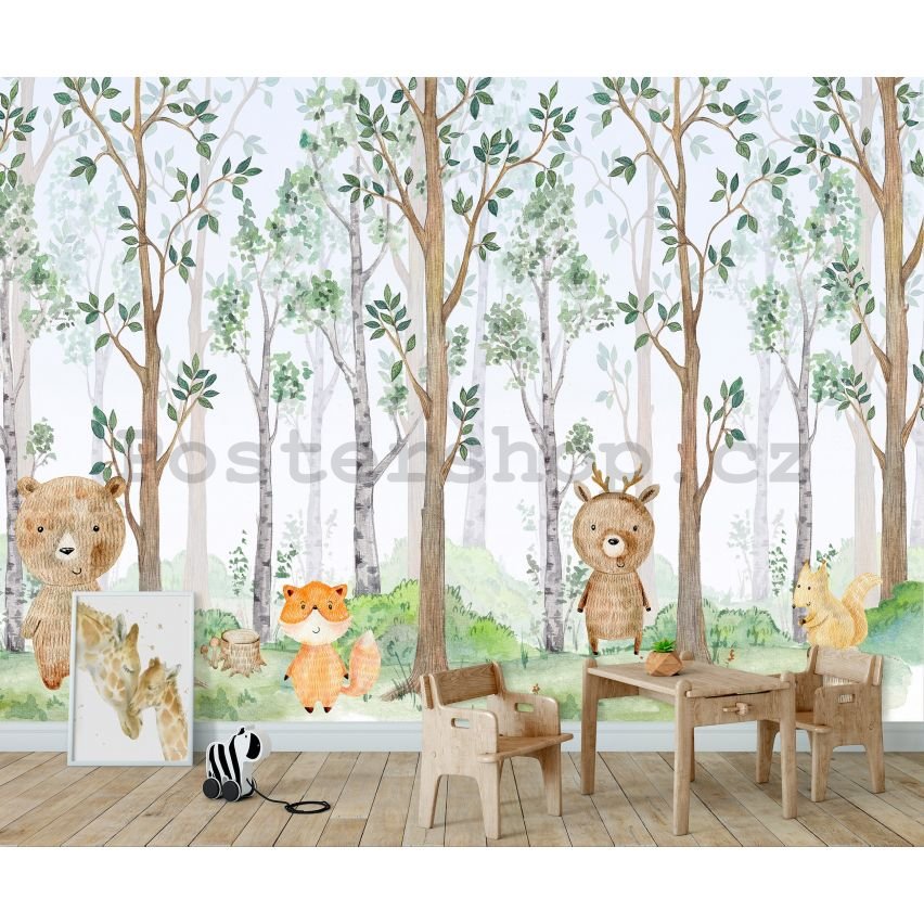 Fototapeta vliesová: For kids forest animals - 416x254 cm