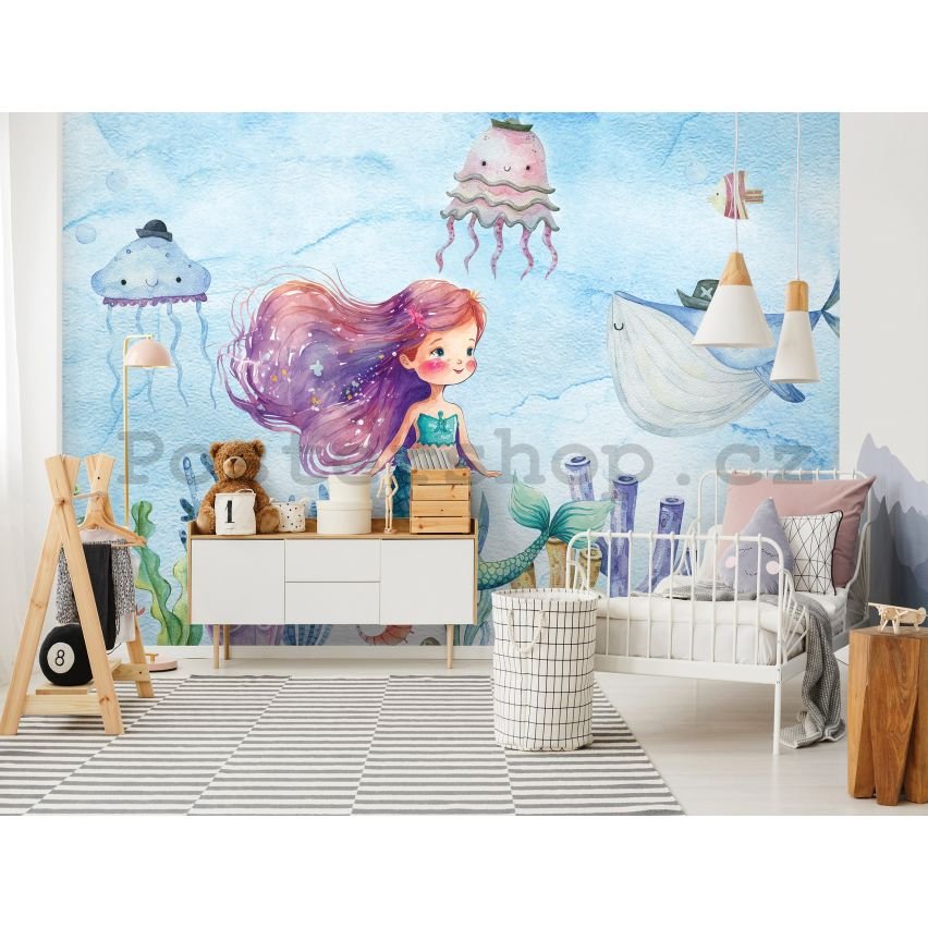 Fototapeta vliesová: For kids mermaid watercolour (1) - 416x254 cm