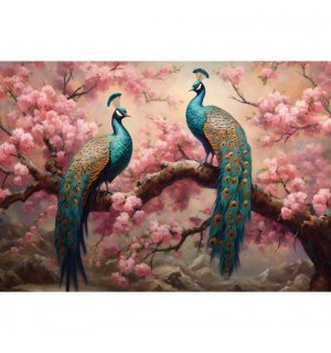 Fototapeta vliesová: Art Abstract Branches Flowers Birds Peacocks (1) - 416x254 cm