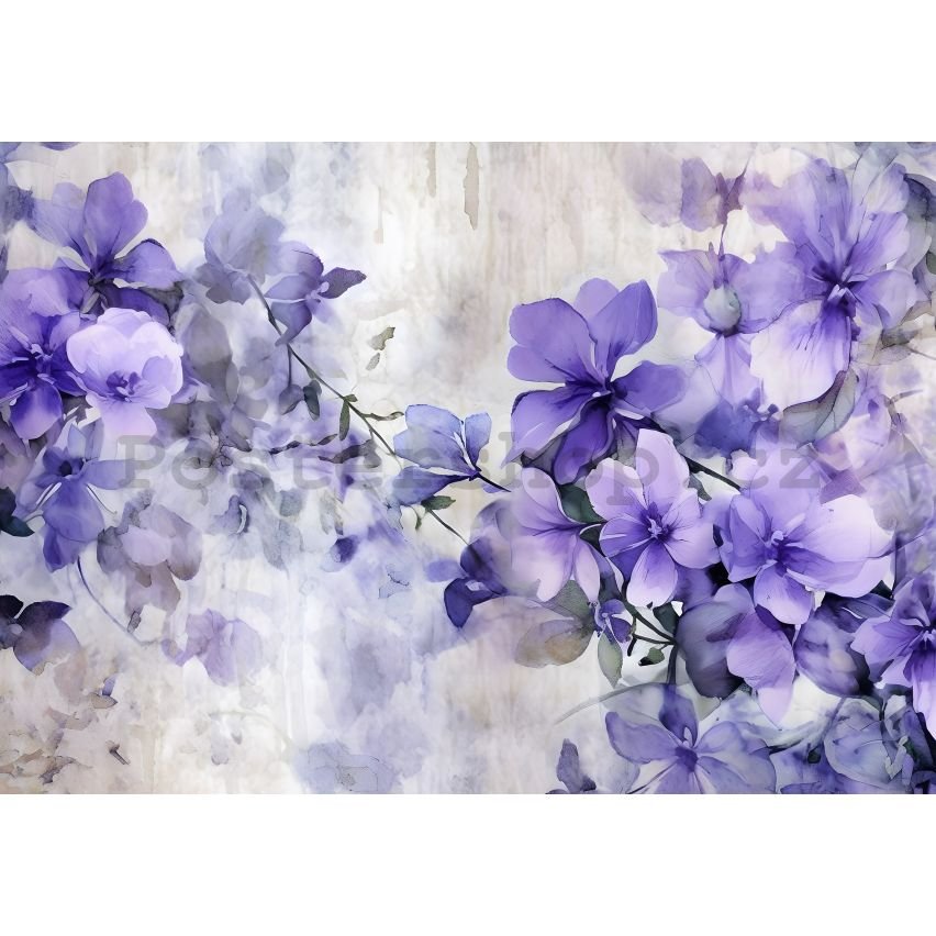 Fototapeta vliesová: Violet Romantic Painted Flowers (1) - 416x254 cm