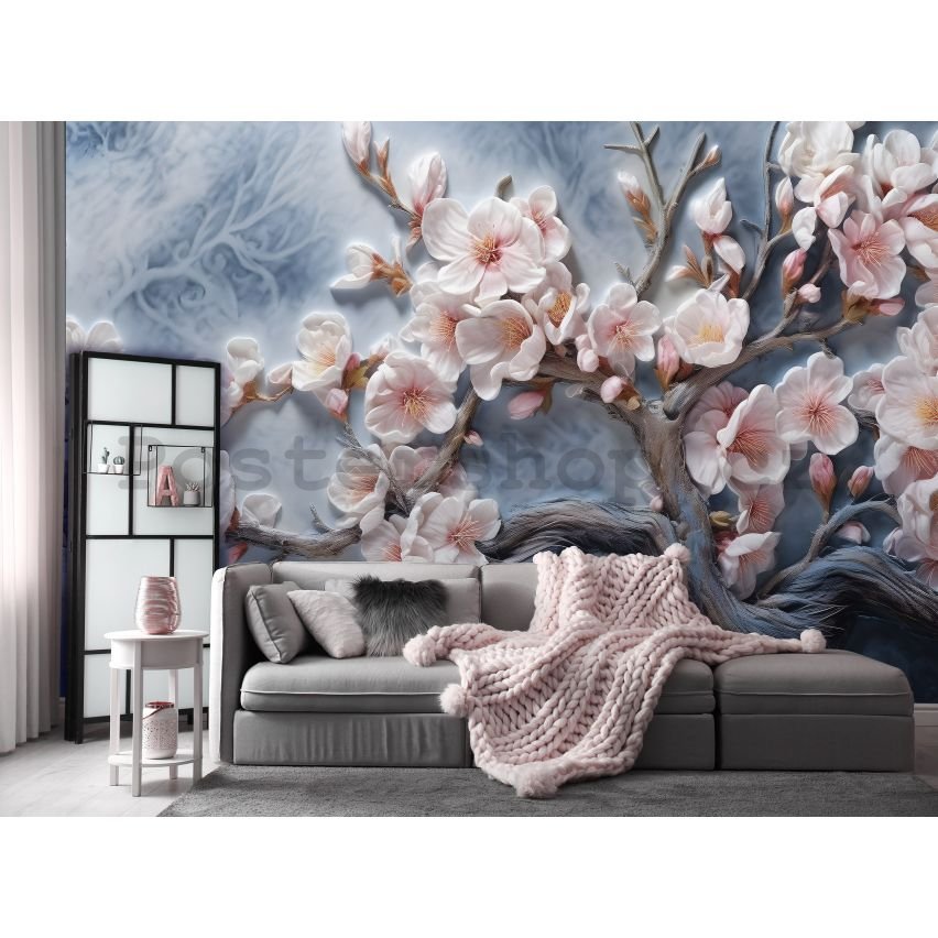 Fototapeta vliesová: Art Nature Painted Branches Flowers - 416x254 cm