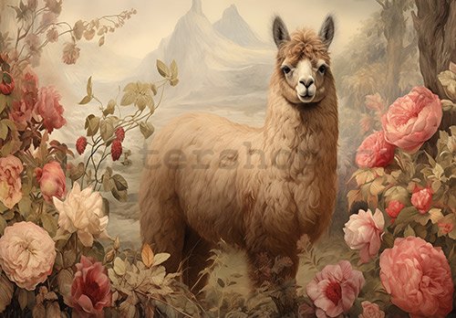 Fototapeta vliesová: Lama Flowers Vintage - 416x254 cm